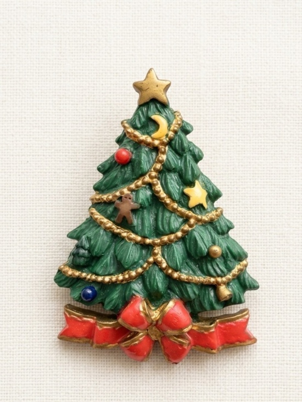 Vintage Christmas Tree Brooch Pin Gold‎ Garland Gingerbread Moon Star